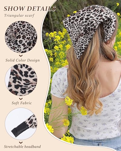 HAIMEIKANG Floral Bandana Headbands for Women Boho Hair Bandanas Scarf Triangle Kerchief Hair Bands Vintage Head Scarf(Leopard) - color: Leopard