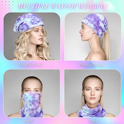 SATINIOR 5 Pieces Women's Slouchy Beanie Chemo Hat Stretch Cancer Head Wraps Sleep Head Scarf for Cancer Patient - color: Multicolor, style: Tie Dye