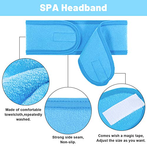 Whaline 4 PCS Spa Headband, Make up Hair Band, Stretch Terry Cloth Headband for Sport Yoga Shower (Blue) - color: Blue