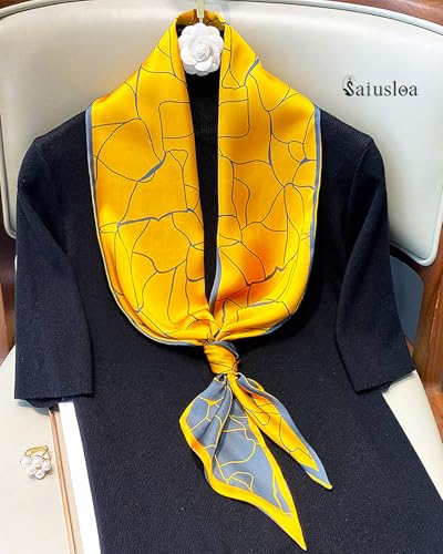 Purse Scarf For Handbags Head Scarves For Women's Hair Bags Scarfs Long Skinny Scarves Fashion Silky - color: A27-gold Ash Crack