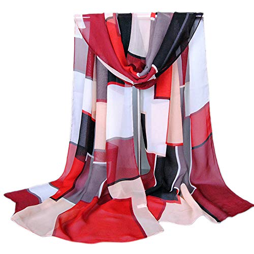 YOUR SMILE Ladies/Women's Lightweight Floral Print/Solid Color mixture Shawl Scarf For Spring Summer season - color: Check/Red Black