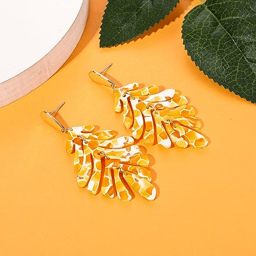 ARATLENCH Acrylic Pendant necklace Earrings – Long Statement Leaf Charm Necklace Tortoise Resin Palm Leaf Earrings Fashion Necklaces Earrings for Women - color: orange earrings