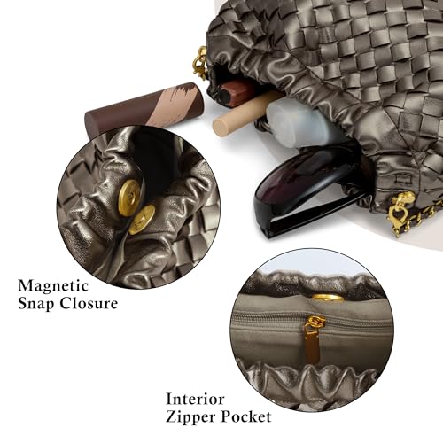 Joryin Woven Women's Crossbody Bag & Evening Purse, Trendy Dumpling Clutch & Hobo Cloud Shoulder Bag Trendy Dumpling Clutch - color: Woven Leather-metallic Taupe