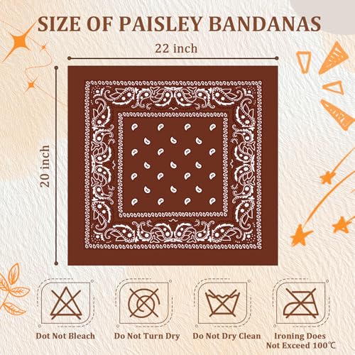 50 Pcs Bandanas Bulk Large Bandana Headband Paisley Cowboy Bandana Scarf Handkerchief for Women Men - color: Coffee