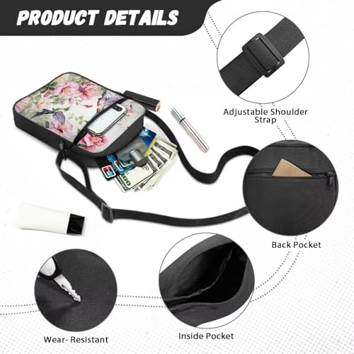 Womens Crossbody Bag Cell Phone Purse Wallet Small Shoulder Handbag for Workout Travel Gym - color: Hummingbird