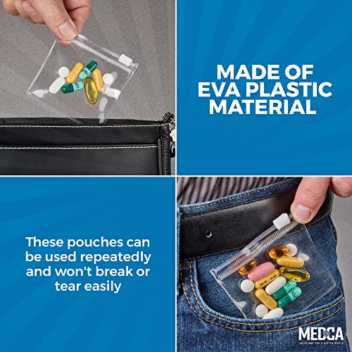Zippered Pill Pouch Bags - 12 Pcs, Slide Lock Clear Plastic Mini Bags, BPA-Free for Pills Vitamins, Supplements, Medications, Jewelry, Crafts, Small Objects - Self-Sealing, Reusable, Travel-Friendly