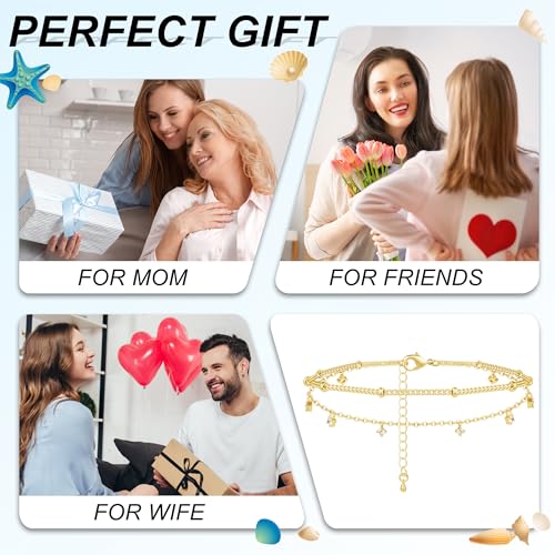 Gold/Sterling Silver Anklet Bracelets for Women Waterproof, Non Tarnish 925 Sterling Sliver Plated Heart Evileye Butterfly Charm, Dainty Summer Beach Anklets for Women, Beach Vacation Bikini Outfits for Her Mom - style: CZ-Gold