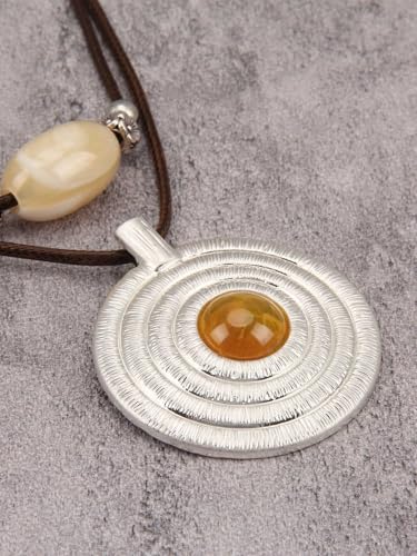 GelConnie Boho Necklaces for Women Cowgirl Necklace Stone Leather Cord Pendant Necklaces With Beads Long vintage Layered Choker Necklace - style: Chunky Pendant Boho