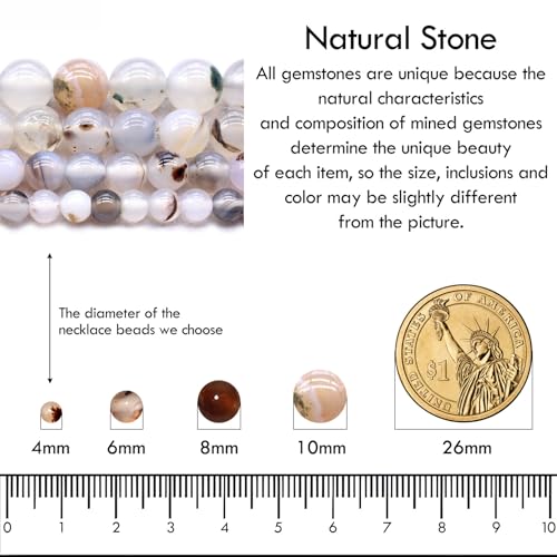 Simple Choker Necklace for Women Real Stone and Crystals Necklaces 4mm Beaded Choker Jewelry Meditation Gift for Women (16"+2") - style: Black Flower Agate