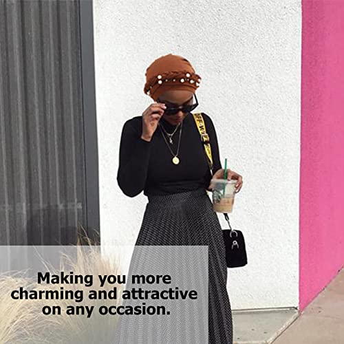 African Women Turban Caps Pre-Tied Twisted Turbans Head Scarf for Women Hair Wraps Cover Beanie Cancer Chemo Headwear - color: 1 Pack Twisted Braid A: Pearls Coffee