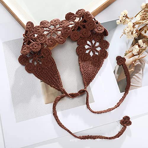 CHLINS Daisy Handmade Bohemian Knit Head Wraps - 3PCS Elastic Crochet Headbands for Women and Girls (Dark Coffee, Pink, Turmeric) - color: Dark coffee + Pink + Turmeric
