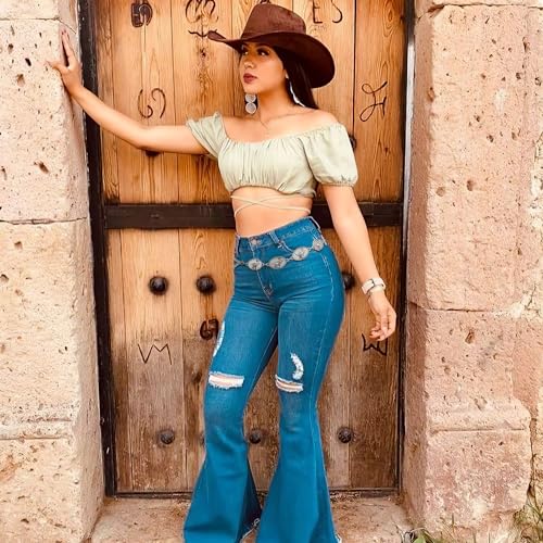 XZQTIVE Women Boho Chain Belts For Dresses Jeans Western Cowgirl Waist Links Belt Adjustable Metal Concho Belt - size: Fit Waist upto 36inches, style: Bull Turquoise Silver