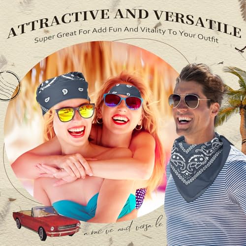 Suhine 12 Pcs Bandanas Bulk for Women Men 22 x 22 Inch Paisley Headband Cowboy Handkerchief Summer Beach Party Costume - color: Dark Gray