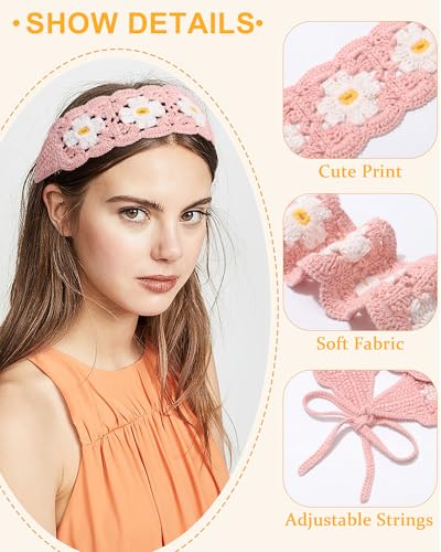 HAIMEIKANG Hippie Hair Bandanas Headbands for Women Boho Headband Knit Hair Bands Floral Head Wrap for Girls(Pink) - color: Pink