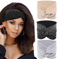 Sliverdew Sparkly Head Wraps for Black Women, 3 Pcs Crystal Wide Headbands Bling Fancy Head Scarf Turban Stretchy Hair Bands African Elastic Hair Accessories - color: Khaki & Black & Light Grey