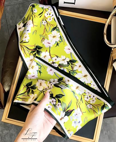 Hioyiwse Head Scarf Hair Neck Scarves For Women Purse Bag Scarfs For Handbags Silky Long Thin Satin Headscarf Fashion - color: B21-little Green Daisies