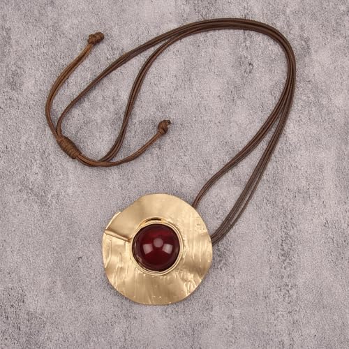 JAOYU Boho Necklace for Women Large Pendant Necklace Boho Long Choker Leather Gold Necklace Vintage Earthy Jewelry Trendy - style: Large Long Necklace