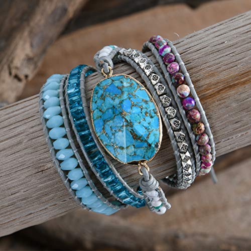 YGLINE Natural Stone Bracelet 5 Wraps Bracelet Handmade Blue Color Boho Bracelet for Women Bracelet - color: turquoise 5