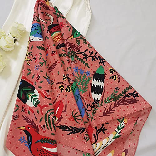 Julunar Silk Like Head Scarf for Women - Satin Large Hair Scarves - 35" Square Silk Hair Wrap for Sleeping with Gift Packed - color: B006-1 Bird Red