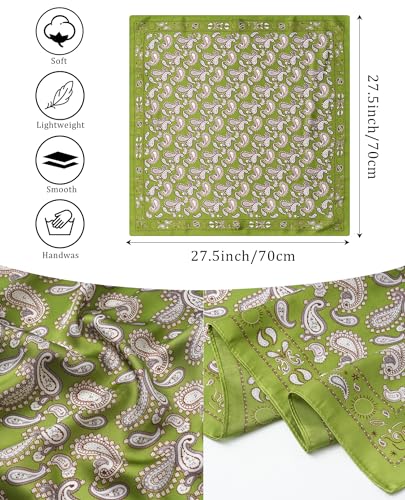 AWAYTR 27.5” Silk Satin Square Head Scarf - 4PCS Satin Head Scarves for Women Hair Kerchief Bandanas Sleeping Head Wraps - color: Paisley(pink/Green/Blue/Gold)