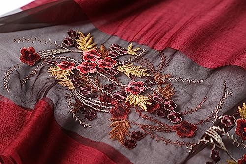 WINCESS YU Women Mulberry Silk Scarf Long & Large Embroidered Floral Pattern Shawl and Wraps Neckerchief for Hair & Neck - color: Gradient Red