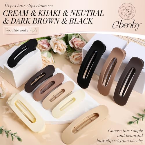 15 PCS Flat Hair Clips, Neutral Color Flat Claw Clips 3 Sizes Hair Claws for Women Girls Thin Hair Medium and Small Hair Clip, Birthday Mothers Day Gifts - color: Neutral colors