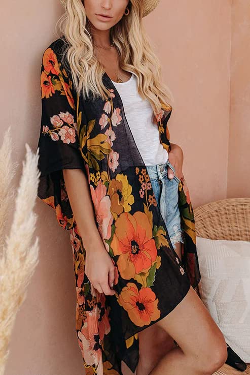 Breezy Lane Kimonos for Women Swimsuit Coverups Beach Cover Up Swimwear Cardigan Summer - color: Blooming Summer