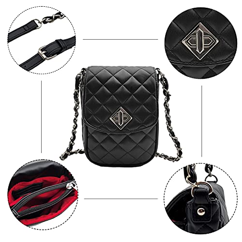 Phone Crossbody Bags for Women Small Vegan Leather Mini Shoulder Wallet Card Quilted Purse - color: B - Black & Silver