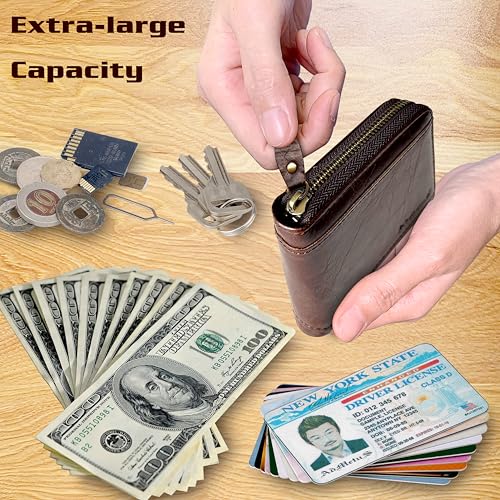 Admetus Mens RFID Blocking Wallets Zipper Leather Wallet for Men Bifold RFID Card Holder - color: Brown159