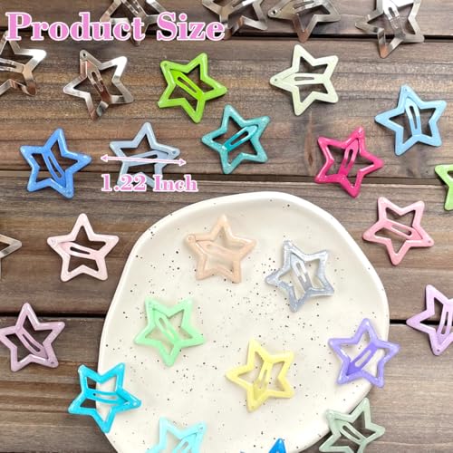 20 PCS Sparkling Star Hair Clips Snap Hair Accessories Non Slip Clips for Girls Women Metal Hair Clip Star Hair Barrettes Stars Hair Clips for Women Stars Hair Clip - color: Multicolor Sparkling1.22" (30PCS)