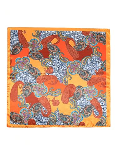 SweatyRocks Women's Printed Satin Hair Scarf Neckerchief Square Scarf Bandanas Head Wraps - color: Orange Paisley