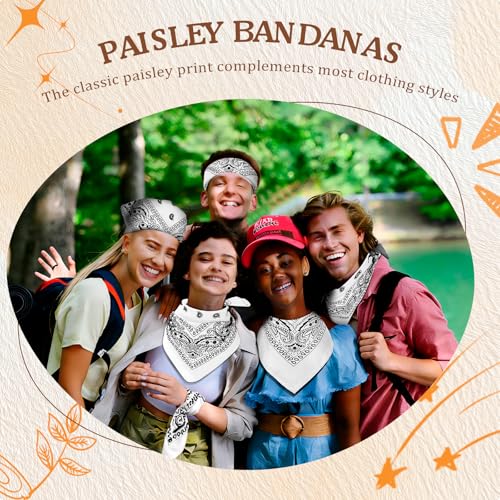 50 Pcs Bandanas Bulk Large Bandana Headband Paisley Cowboy Bandana Scarf Handkerchief for Women Men - color: White
