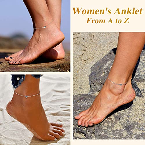 Suplight 925 Sterling Silver Initial Heart Anklets for Women Dainty Ankle Bracelets Letter Anklet Adjustable Plus Size Foot Chain Summer Beach Boho Jewelry - color: I