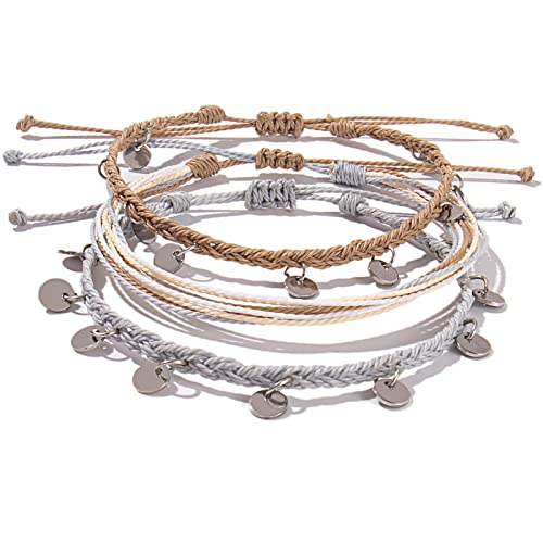 FANCY SHINY String Ankle Bracelets Waterproof Rope Anklets Braided Beach Boho Coin Anklets Cute Friendship Foot Jewelry for Women - style: Sand/Grey