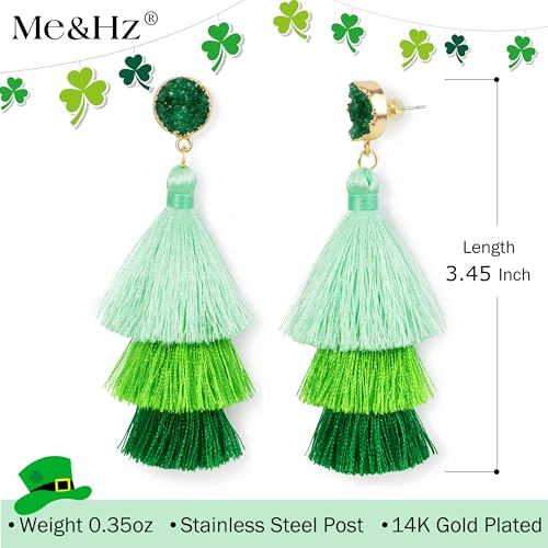 Me&Hz Colorful Layered Tassel Earrings Bohemian Statement Tiered Tassel Big Dangle Drop Earrings for Women Druzy Studs Valentine’s Day Gift - color: Green ombre