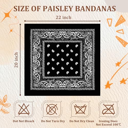 50 Pcs Bandanas Bulk Large Bandana Headband Paisley Cowboy Bandana Scarf Handkerchief for Women Men - color: Black