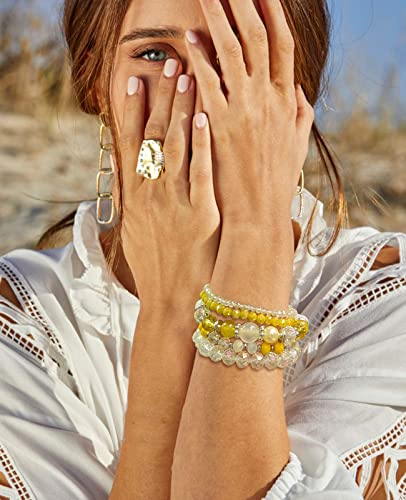 Noessla Beaded Boho Stretch Bracelet Colorful Stackable Crystal Beads Bracelets Trendy Costume Jewelry Mothers Day Gifts for Women - color: 21-Yellow