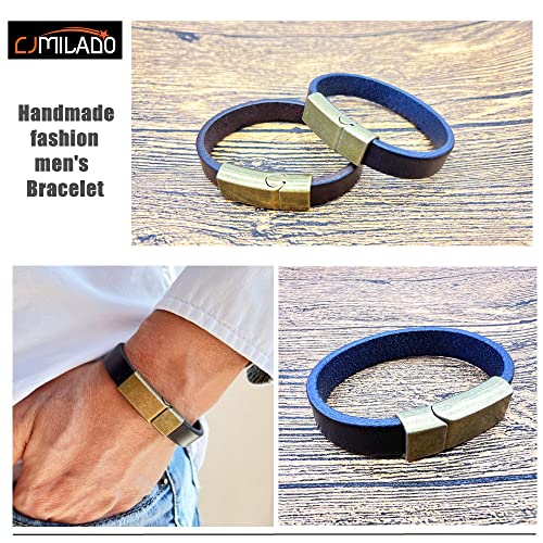 Mens Genuine Leather Bracelet - Handmade Adjustable Leather Cuff Bracelet punk Style leather wrap Wristband for Men - color: N-E