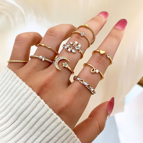 Knuckle Rings Set for Women,Simple Dainty Stackable Finger Ring Pack Minimalist Cute Butterfly Moon Heart Rings Boho Statement Jewelry Size Mixed - style: Style-A