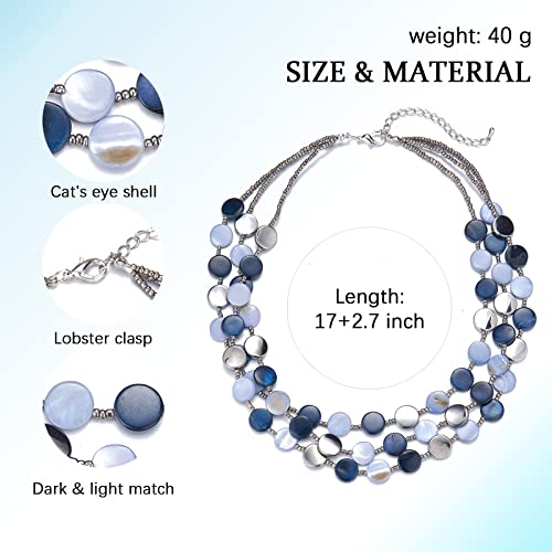 Noessla Layered Beaded Chunky Necklace for Women Boho Two-color Shell Statement Necklace Fashion Collar Costume Jewelry Gifts for Mum - color: Blue