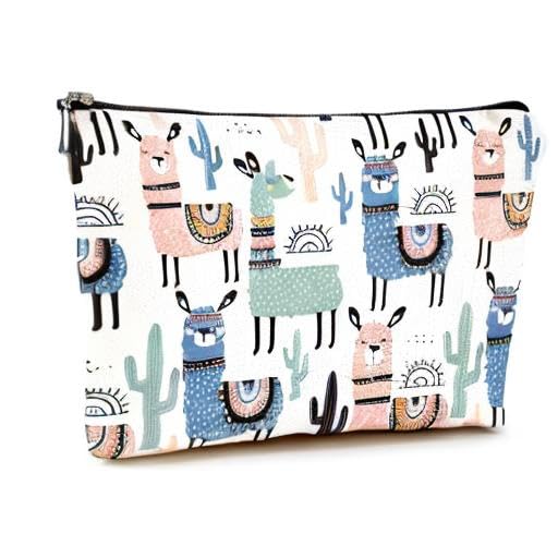 Cute Makeup Bag for Purse Canvas Waterproof Funny Cosmetic Bags for Women Zipper Travel Toiletry Pouch-Alpaca Makeup Bags - color: Alpaca Makeup Bags