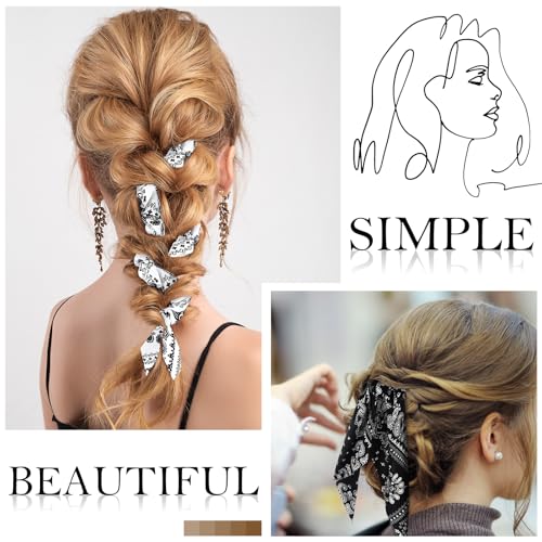 Chuangdi 10 Pcs Hair Scrunchies Hair Scarf with Ribbon Bunny Ears Chiffon Floral Bow Ponytail Holder Boho Elastic Floral Ropes 2 in 1 Vintage Accessories for Women(Paisley) - style: Paisley