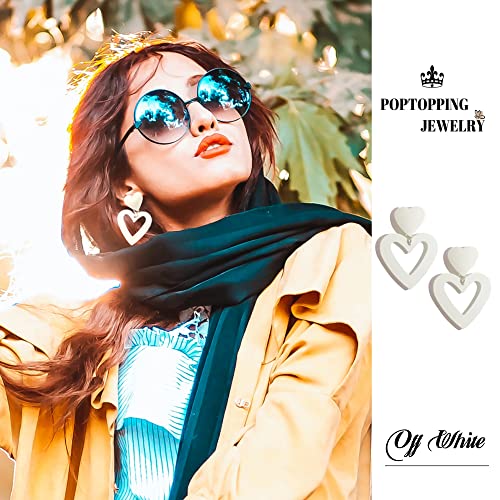 Double Heart Earrings Dangling Heart Drop Earrings For Women Love Heart Dangle Earrings Birthday Gift - color: Off White