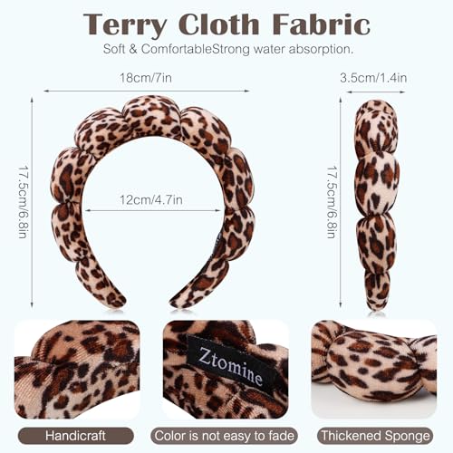 Ztomine Spa Headbands for Facial Skincare, Set of 2 Terry Cloth Headbands for Face Washing, Hair Mask, Skin Treatment - color: Leopard2+Black