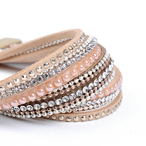 Artilady Leather Wrap Bracelets for Women - Pearl Bracelets Handmade Clasp Bangle Bracelet with Beads Jewelry Gift for Women and Mother - style: Shining Pink