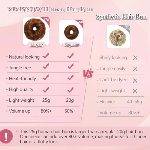 Messy Bun Hair Piece Human Hair Chignons Scrunchie Tousled Fluffy Bun Scrunchie Wig Stretchy Band Messy Buns Hair Clip Fake Messy Hair Buns Hair Pieces for Women Light Auburn - color: Light Auburn