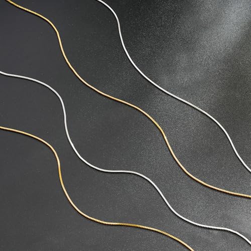 S925 Sterling Silver Box Chain Necklace for Women - 0.8mm Sterling Silver Box Chain Necklace Thick Sturdy Colourfast Chain Necklaces Jewelery for Women 16/18/20/22/24 Inch - color: Gold