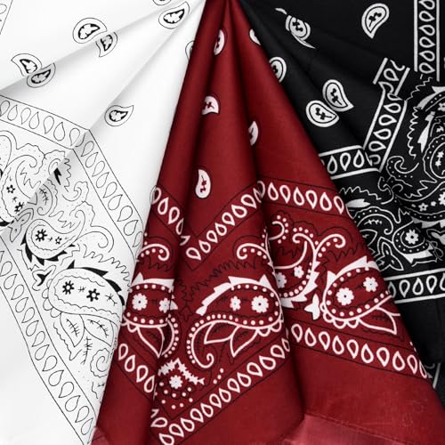 NACHLYNN 10/20pcs Paisley Bandanas Assorted Bandanas Cowboy Polyester Headbands Square Scarf Headwear - color: Burgundy,white,black