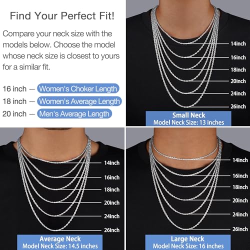 Jewlpire 1.5mm Rope Chain 925 Sterling Silver Chain Necklace for Women, 14K Gold Plated Chains for Women Dainty & Sturdy Women's Chains Necklace 16 18 20 22 24 26 Inch - color: 925 Sterling Silver, size: 24 Inch