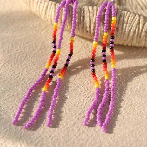 Native Long Beaded Tassel Earrings for Women, Boho Handmade Colorful Beads Statement Dangle Earing Prom Jewelry Gift. - color: Purple Violet
